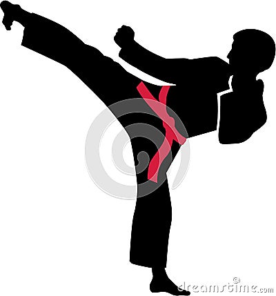 Karate kick with red belt Vector Illustration