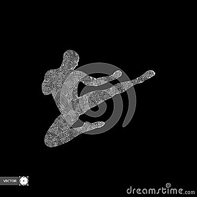 Karate and kung fu. Karate jump kick. Fighter. 3d model of man. Sport symbol. Design element. Asian martial arts. Vector Vector Illustration