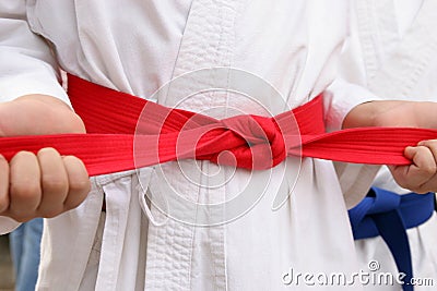 Karate red belt Stock Photo