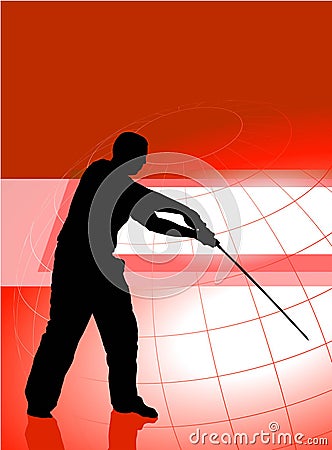 Karate Sensei with Sword on Red Business Background Stock Photo