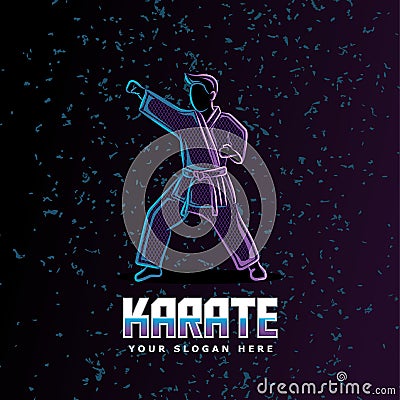 Karate stance neon line art style perfect for poster, banner, landing page, tshirt, and other merchandise Vector Illustration