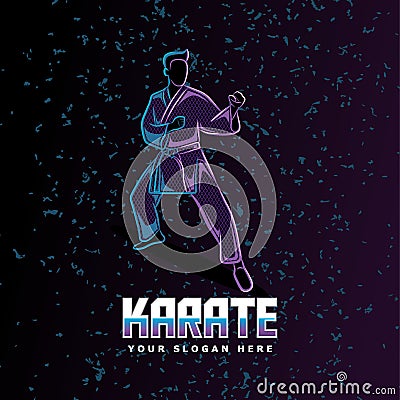 Karate stance neon line art style perfect for poster, banner, landing page, tshirt, and other merchandise Vector Illustration