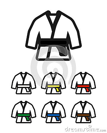 Karate suit with belt icon set. Clipart image Vector Illustration