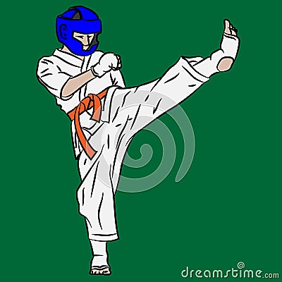 Karate or taekwondo. Fight in vector action. Kick from 3d art Vector Illustration