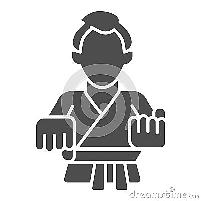 Karate teacher solid icon, self defense concept, karate kick sign on white background, martial arts master icon in glyph Vector Illustration