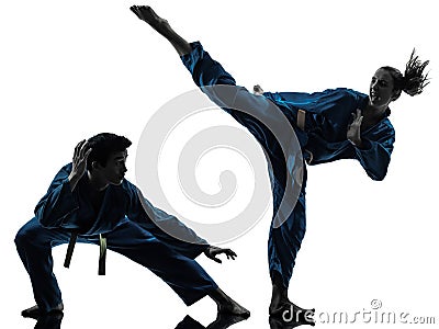 Karate vietvodao martial arts man woman couple silhouette Stock Photo