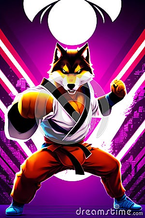Karate wolf for gym advertising. Generative AI Stock Photo