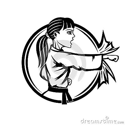 Karate woman sports sign. Vector Illustration