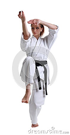 Karate. Young girl in a kimono Stock Photo