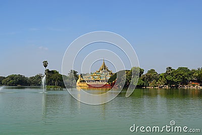 Karaweik temple in Kandawgyi lake, Yangon, Myanmar Stock Photo