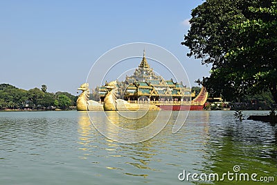 Karaweik temple in Kandawgyi lake, Yangon, Myanmar Stock Photo