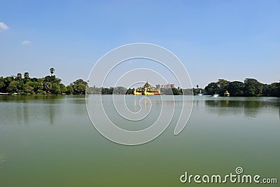 Karaweik temple in Kandawgyi lake, Yangon, Myanmar Stock Photo