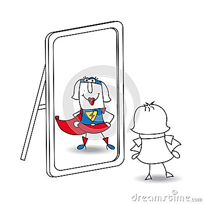 Karen super girl in the mirror Vector Illustration