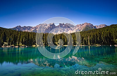 Karersee lake in the Dolomites, South Tyrol, Italy Stock Photo