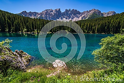 Karersee lake in the Dolomites, South Tyrol, Italy Stock Photo