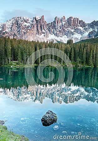 Karersee, lake in the Dolomites in South Tyrol, Italy. Stock Photo