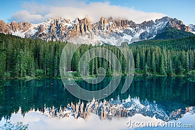 Karersee, lake in the Dolomites in South Tyrol, Italy. Stock Photo