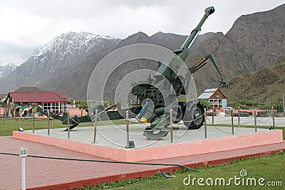 Kargil war Memorial inside a Pack Howitzer canon aimed towards Pakistan Editorial Stock Photo