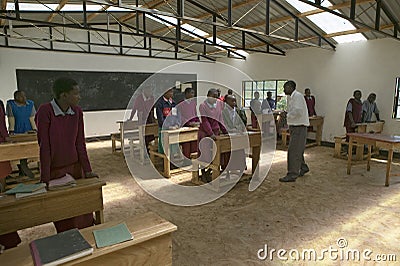 Karimba School with school children in new classroom in North Kenya, Africa Editorial Stock Photo