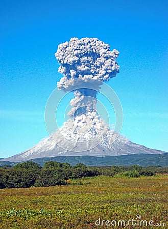 Karimskiy volcano eruption in Kamchatka Stock Photo