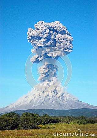 Karimskiy volcano eruption in Kamchatka Stock Photo