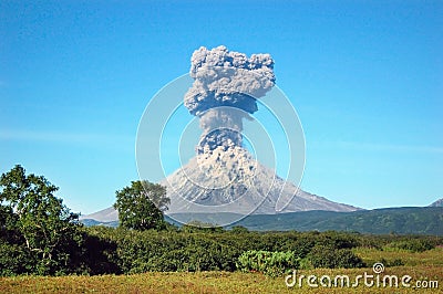 Karimskiy volcano eruption in Kamchatka Stock Photo