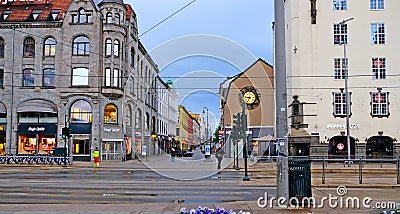 Karl Johan gate street is the main street of the city of Oslo Editorial Stock Photo