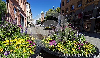 Karl Johans Gate street and the Cathedral Oslo Norway Editorial Stock Photo