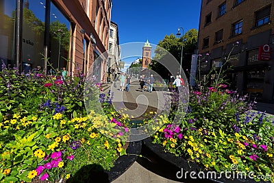 Karl Johans Gate street and the Cathedral Oslo Norway Editorial Stock Photo