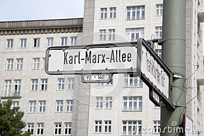 Karl Marx Allee Street Sign, Berlin Stock Photo