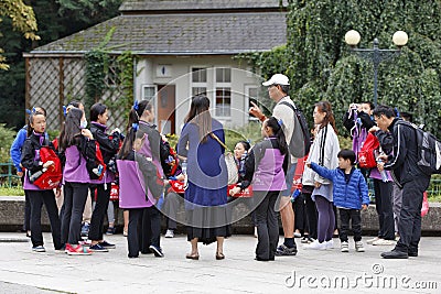 Karlovy Vary, Czech Republic - Asian school Group Editorial Stock Photo