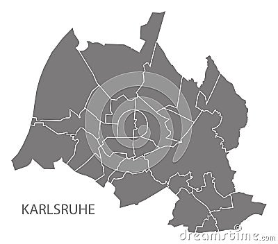Karlsruhe city map with boroughs grey illustration silhouette sh Vector Illustration