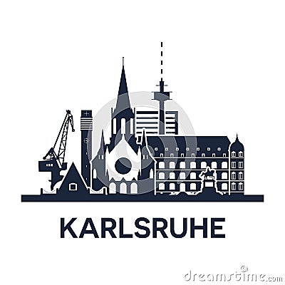Karlsruhe, Gemany. City skyline, dark solid color Vector Illustration