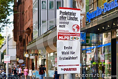 Karlsruhe, Germany - Election posters for German parliamentary election Editorial Stock Photo