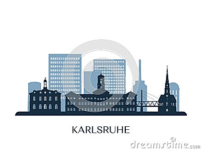 Karlsruhe skyline, monochrome silhouette. Vector Illustration