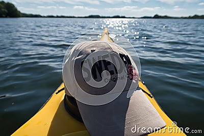 Karlstadt, Sweden, June 21 2020, Illustrative Editorials kayak on a lake, a cap, print Sweden Editorial Stock Photo