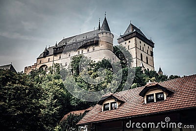 Karlstejn Castle, a large medieval gothic castle. Karlstejn village, Czech Republic Stock Photo