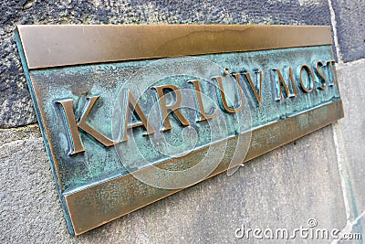 Karluv most bridge ensign in Prague Stock Photo