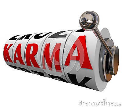 Karma Word Slot Wheels Destiny Good Luck Fate Bet Stock Photo