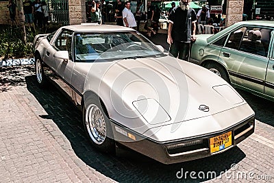 Old sports Chevrolet at an exhibition of old cars in the Karmiel city Editorial Stock Photo