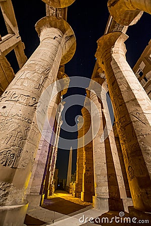 Karnak Temple at night during light show, Luxor, Egypt Stock Photo