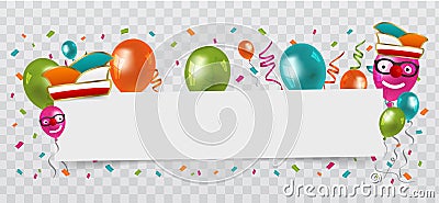 Karneval Papier Banner mit Luftballons, Luftschlangen und Konfetti Transparent. Vector Illustration