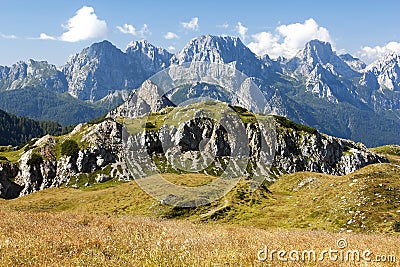 Karnische Alpen or Alpi Carniche to Alpi Dolomiti Stock Photo