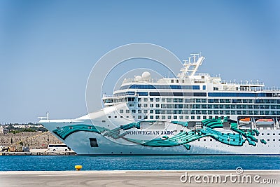 Huge luxury cruiser docked in a port in Rhodos Editorial Stock Photo