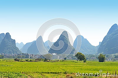 Karst mountain landscape in Yangshuo Guilin, China Stock Photo