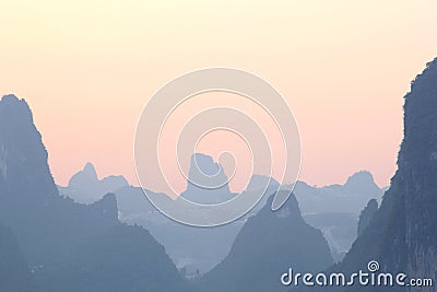 Landscape with mystic Karst mountains (Unesco) in Xingping,China Stock Photo