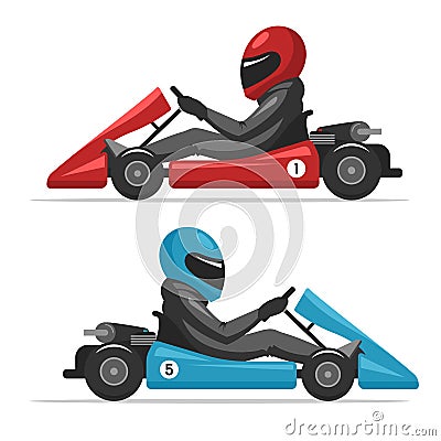 Kart driver man in helmet Vector Illustration