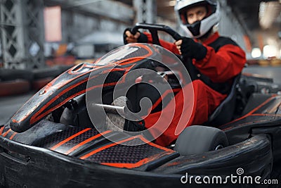 Kart racer enters the turn, karting auto sport Stock Photo