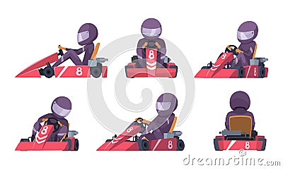 Karting car. Street speed racers competition sport automobile go kart vector background cartoon Vector Illustration