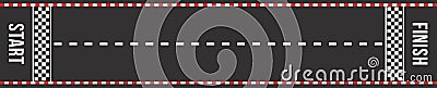 Karting racing road. Start and finish lines. Asphalt road or speedway with marking in top view Vector Illustration